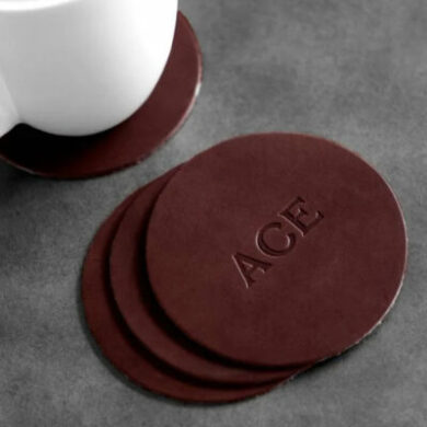 Monogrammed Leather Circle Coasters